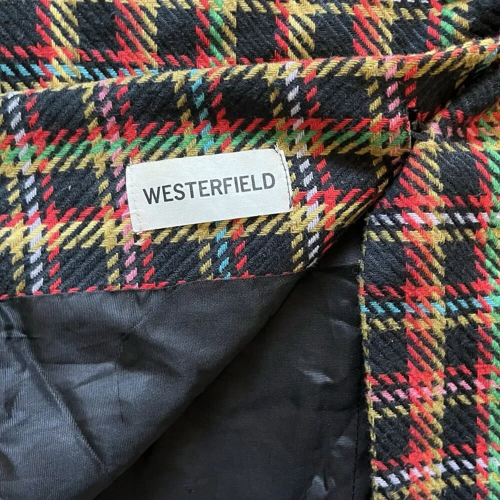 VTG Westerfield Plaid Wool Blend Blazer Suede Like Collar 80s Med USA Academia